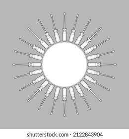 Screwdriver - round banner with space for text. hand tool. carpentry and assembly tools to screw fasteners
