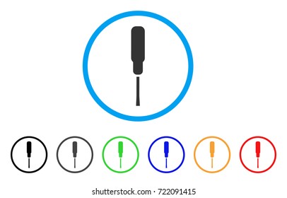 Screwdriver rounded icon. Style is a flat screwdriver grey symbol inside light blue circle with black, gray, green, blue, red, orange versions. Vector designed for web and software interfaces.
