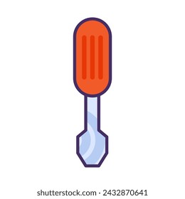 Destornillador con mango de goma para la reparación de cableado eléctrico. Herramientas y equipos de bricolaje de un especialista altamente cualificado. Icono de vector de trazos de color simple aislado sobre fondo blanco