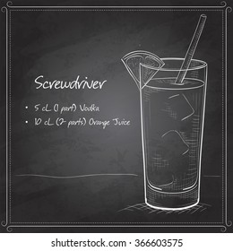 Screwdriver scetch cocktail on black board