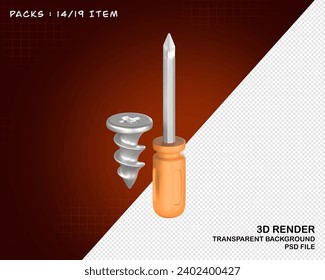 Screwdriver And Screw 3D Render