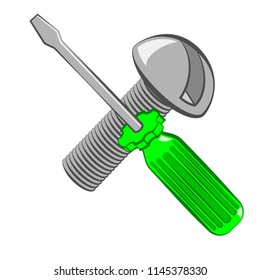Screwdriver and screw. Cartoon style. Isolated on white Vector