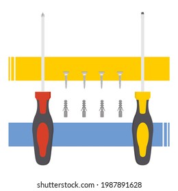 screwdriver, screw and fischer in flat vector