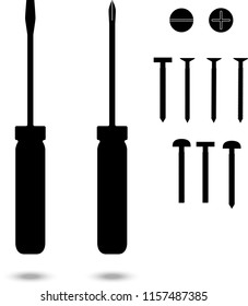 Screwdriver with screw kit. Vector Illustration.