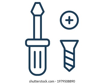 screwdriver screw single icon white isolated background with outline style