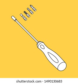 screwdriver with set of bits, design element
