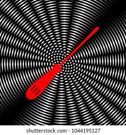 Screwdriver sign illustration. Vector. Red icon on white and black radial interference as background.