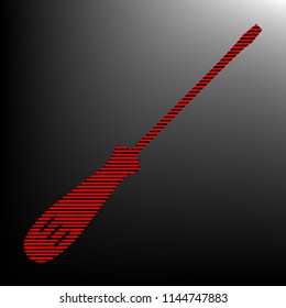 Screwdriver sign illustration. Vector. Striped red and black icon at gradient blackish background. Zebra.