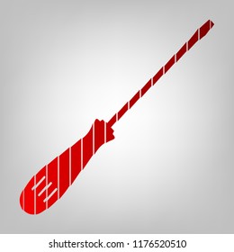 Screwdriver sign illustration. Vector. Vertically divided icon with colors from reddish gradient in gray background with light in center.