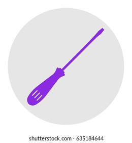 Screwdriver sign illustration. Vector. Violet flat icon on light gray circle at white background. Isolated.