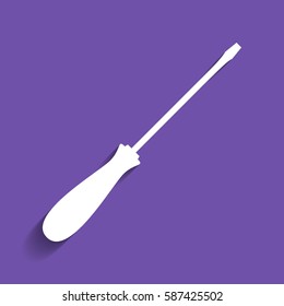 Screwdriver sign illustration. Vector. White icon with soft shadow on grape violet background.