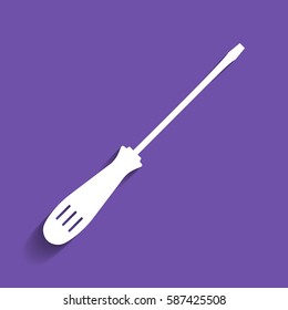 Screwdriver sign illustration. Vector. White icon with soft shadow on grape violet background.