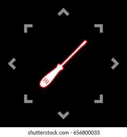 Screwdriver sign illustration. Vector. White icon in gray focus like mandala on black background.
