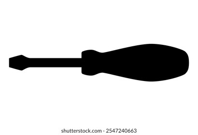 screwdriver silhouette shape, black and white vector illustration of hand tool, white background