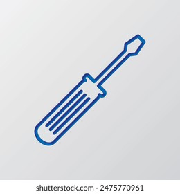 Screwdriver simple icon vector. Flat design. Paper cut design. Cutted blue symbol with shadow. Gray background.ai