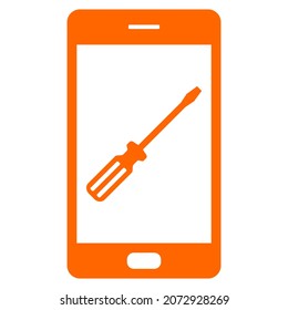 Screwdriver and smartphone on white background