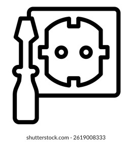Screwdriver with socket line icon, electrician service concept. Vector graphics. Socket for electrical plug, repair sign on white background, style mobile or design