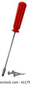 Screwdriver and some screws illustration
