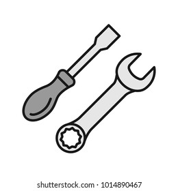 Screwdriver and spanner color icon. Repair service. Auto workshop. Isolated vector illustration