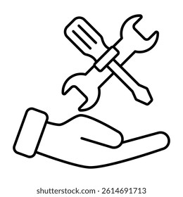 Screwdriver with spanner denoting concept of repair tools