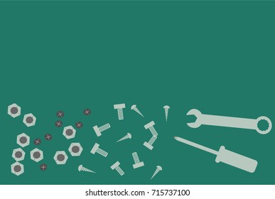 Screwdriver, spanner, nuts, bolts and screws background texture wallpaper