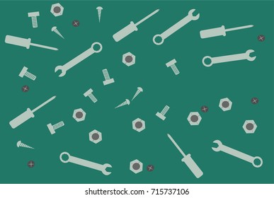 Screwdriver, spanner, nuts, bolts and screws background texture wallpaper