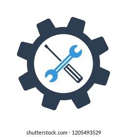 Screwdriver and spanner. Service icon. Wrench key with cog wheel gear sign.