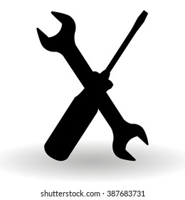 screw-driver and spanner wrench silhouette. isolated on a white background
