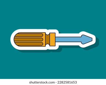 Screwdriver sticker. Flat vector illustration.