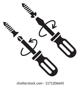 Screwdriver tightening the screw. Vector illustration. 