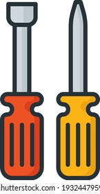 Concepto de herramienta de destornillador, tornillo de giro con punta magnética Diseño de iconos de color vectores, Servicio de vehículos de motor y taller de reparación de automóviles Símbolo, Piezas de repuesto de camiones Signo, ilustración de material mecánico automático