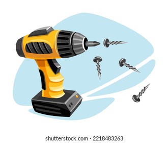 Screwdriver Tool. Construction instrument with screws for building. Maintenance handy tool for house renovation, isolated white background. Eps10 vector illustration.