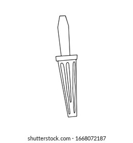 Estilo de dibujo de la herramienta del destornillador Dibujo a mano.Dibujo a mano.Imagen en blanco y negro.Aislada en un fondo blanco.Herramienta de construcción.Ilustración del vector