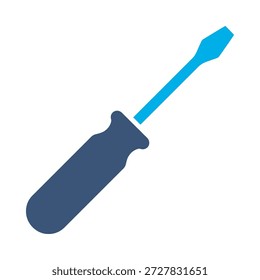 Screwdriver tool icon blue flat vector design repair hardware symbol maintenance fix construction equipment graphic element sign