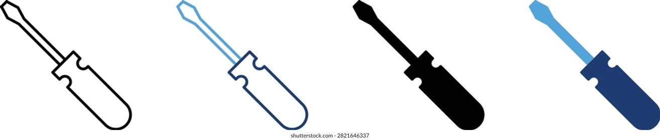 Screwdriver tool icon collection in multiple graphical styles with screwdriver hardware handtool