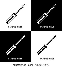 Línea de logotipo de icono de herramienta de destornillador y sólido plano. Diseño de glifo del vector de construcción de hardware del destornillador