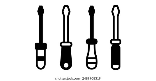 screwdriver tool icon vector design black white color simple flat illustration collection set isolated