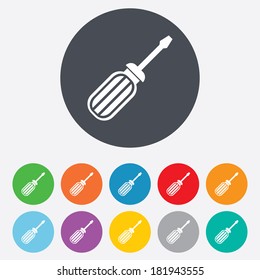 Screwdriver tool sign icon. Fix it symbol. Repair sign. Round colourful 11 buttons. Vector