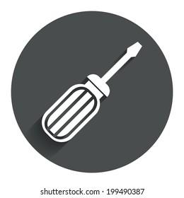 Screwdriver tool sign icon. Fix it symbol. Repair sign. Circle flat button with shadow. Modern UI website navigation. Vector
