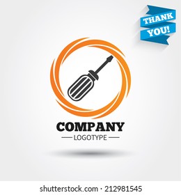 Screwdriver tool sign icon. Fix it symbol. Repair sign. Business abstract circle logo. Logotype with Thank you ribbon. Vector