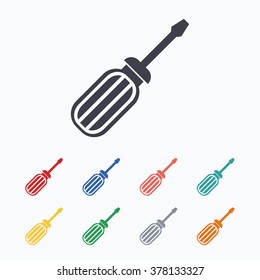 Screwdriver tool sign icon. Fix it symbol. Repair sign. Colored flat icons on white background.