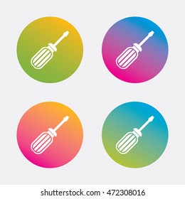 Screwdriver tool sign icon. Fix it symbol. Repair sign. Gradient flat buttons with icon. Modern design. Vector