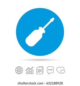 Screwdriver tool sign icon. Fix it symbol. Repair sign. Copy files, chat speech bubble and chart web icons. Vector