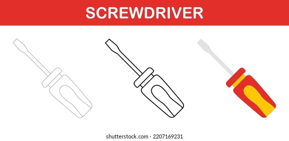 Screwdriver tracing and coloring worksheet for kids