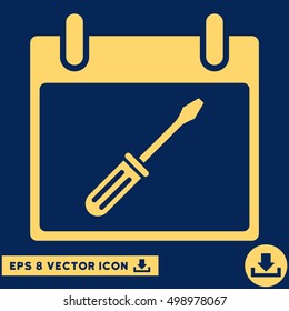 Screwdriver Tuning Calendar Day icon. Vector EPS illustration style is flat iconic symbol, yellow color.