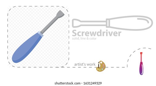 Screwdriver vector flat illustration, solid, line icon