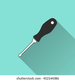 Screwdriver vector icon with long shadow. IIllustration isolated for graphic and web design.