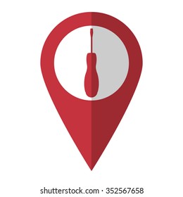 screwdriver - vector icon; red map  pointer