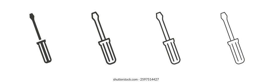 Screwdriver vector icon set in black and white color.