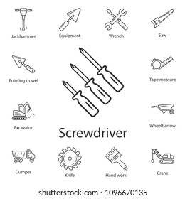 Screwdriver vector icon. Simple element illustration. Screwdriver vector symbol design from Construction collection set. Can be used for web and mobile on white background